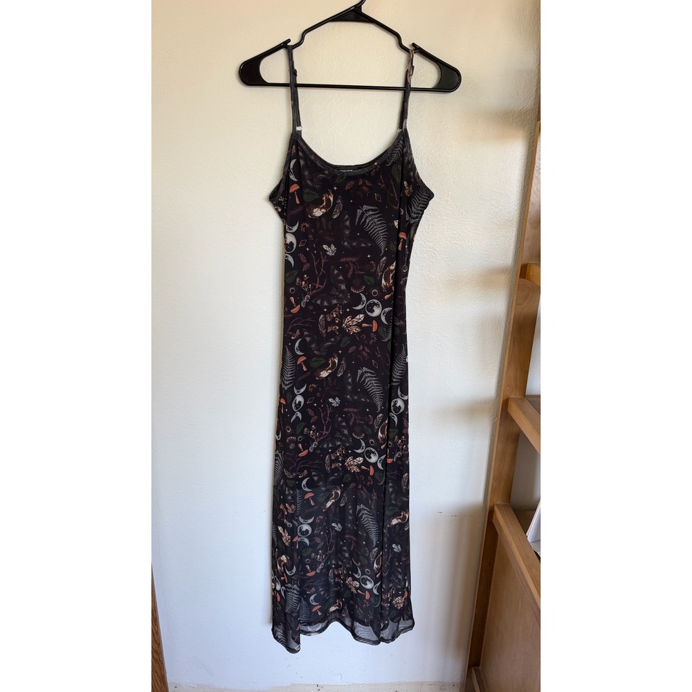 Thorn & Fable Mesh Midi Dress M Black Celestial Mushroom Goth Excellent (2067)